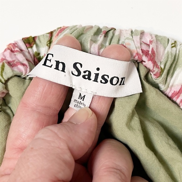 En Saison Maris Green Floral Midi Dress Medium tie back ruffle flowy retro sage - Picture 8 of 13